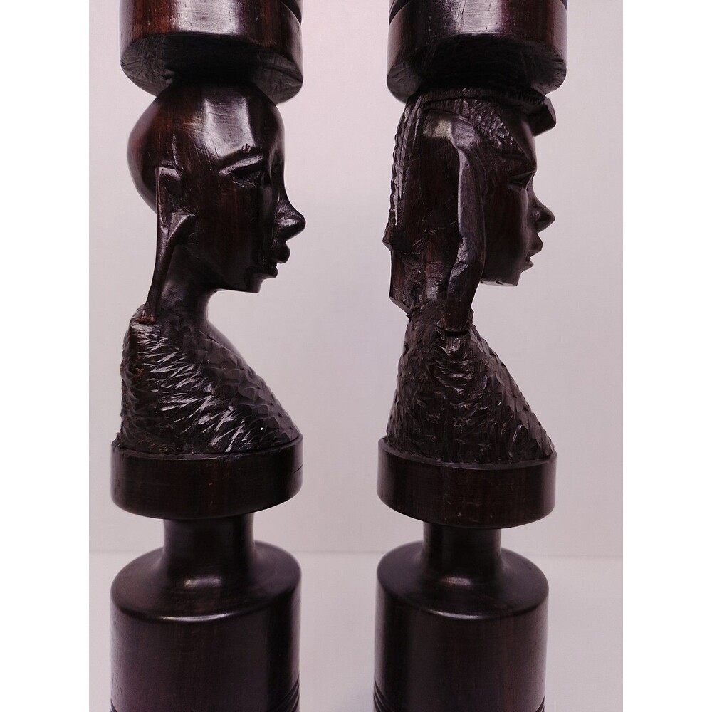 Vintage Mid-Century African Hand-Carved Ebony Wood Candlesticks - Picture 11 of 16